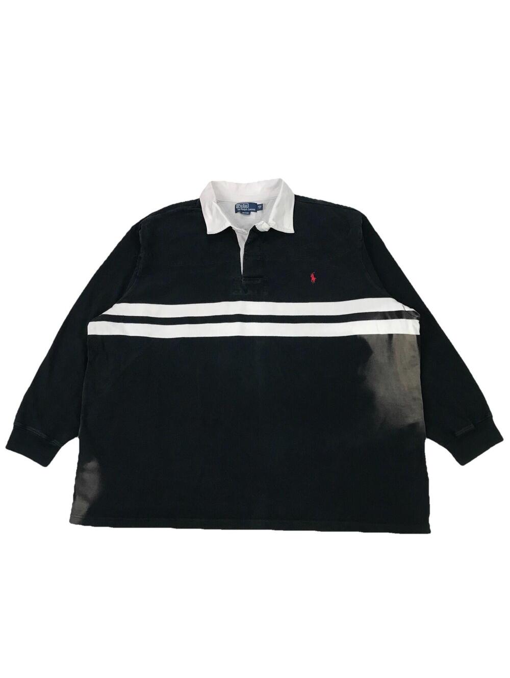 Vintage Polo Ralph Lauren Polo Shirt 4XL Big 4XB Black Long Sleeve Striped Rugby
